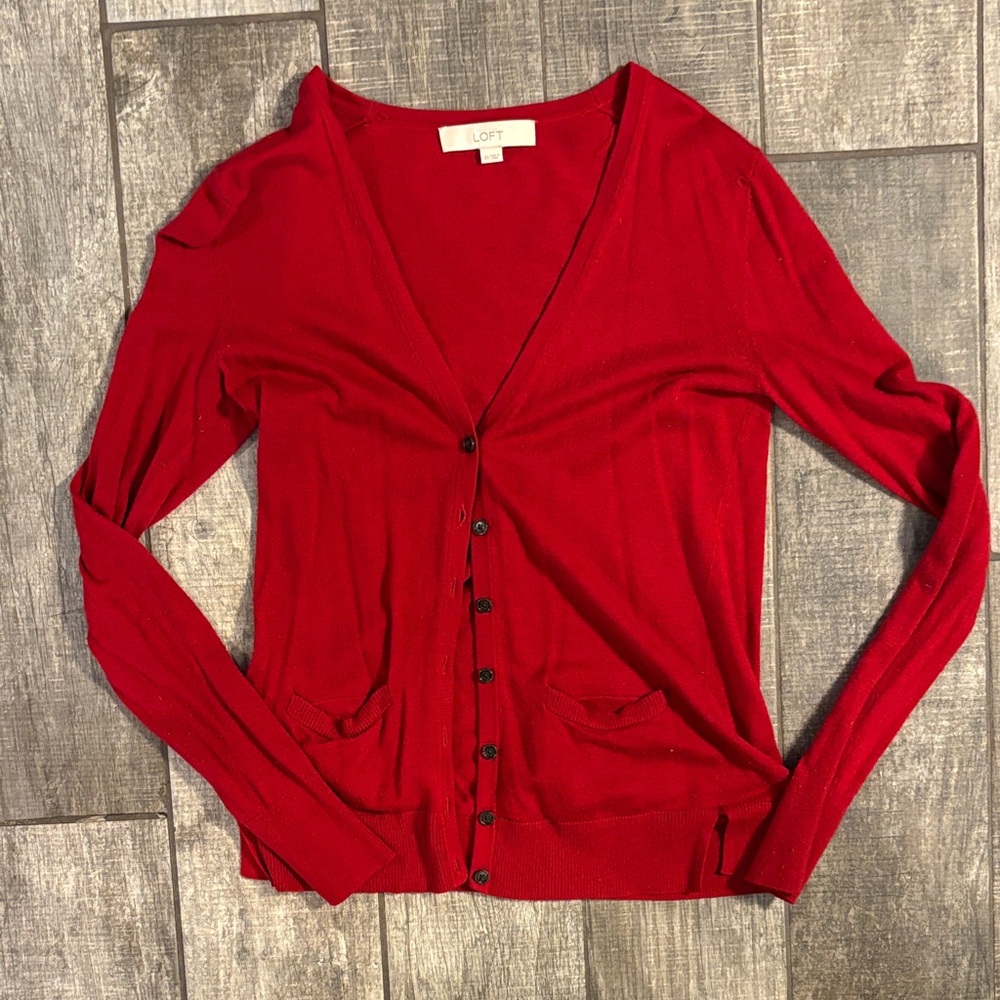 LOFT Vibrant Red V-Neck Cardigan
